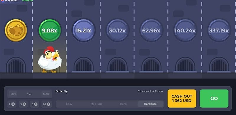 Chicken Road Screenshot 3 - Hardcore-Modus bei 9,08x mit Live-Gewinnticker